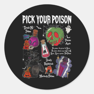 Vintage Pick Your Poison Halloween Party Spooky  Classic Round Sticker