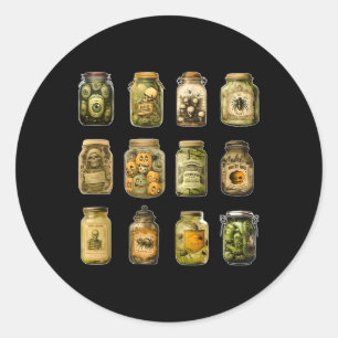 Vintage Pickle Jar Halloween Canned Pickle Spooky Classic Round Sticker