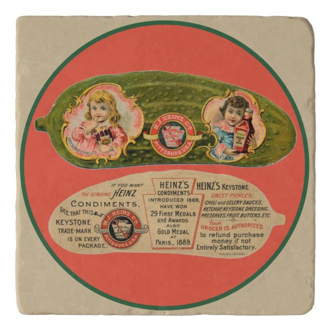 Vintage pickle label trivet (Front)