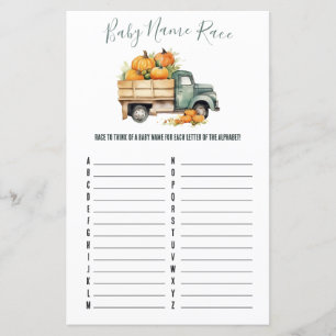 Vintage Pickup Truck Baby Name Race Shower Game