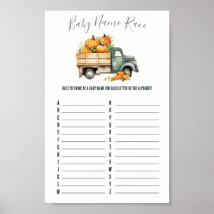 Vintage Pickup Truck Baby Name Race Shower Game Poster