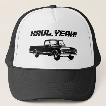 Vintage Pickup Truck Haul Yeah Custom Text - Black Trucker Hat by SmokyKitten at Zazzle