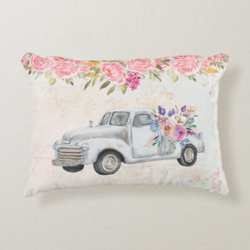 Vintage Pickup Truck Rustic Watercolor Accent Pillow