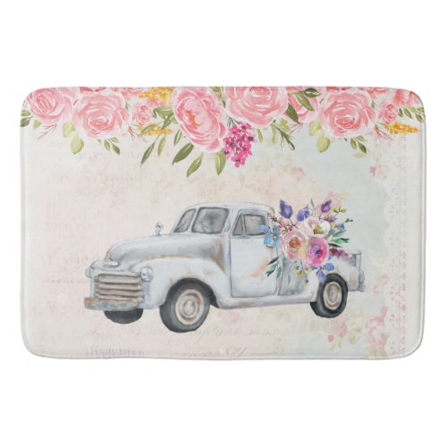 Vintage Pickup Truck Rustic Watercolor Bath Mat