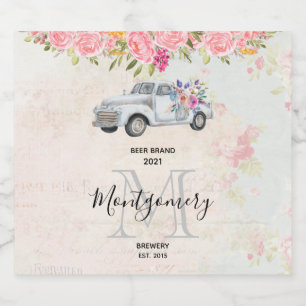 Vintage Pickup Truck Rustic Watercolor Beer Bottle Label