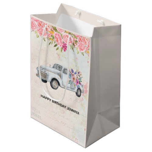 Vintage Pickup Truck Rustic Watercolor Birthday Medium Gift Bag