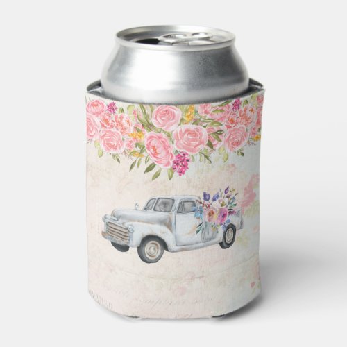 Vintage Pickup Truck Rustic Watercolor Can Cooler