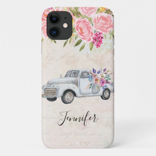 Vintage Pickup Truck Rustic Watercolor iPhone 11 Case