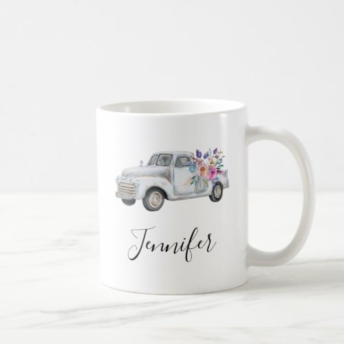 Vintage Pickup Truck Rustic Watercolor Coffee Mug