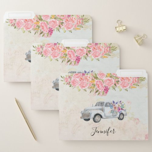 Vintage Pickup Truck Rustic Watercolor File Folder