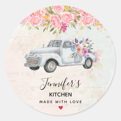 Vintage Pickup Truck Rustic Watercolor  Kitchen Classic Round Sticker