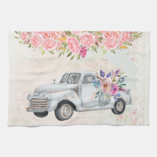 Vintage Pickup Truck Rustic Watercolor Kitchen Towel