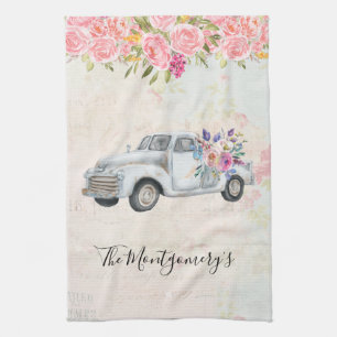 Vintage Pickup Truck Rustic Watercolor Kitchen Towel