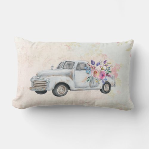 Vintage Pickup Truck Rustic Watercolor Lumbar Pillow