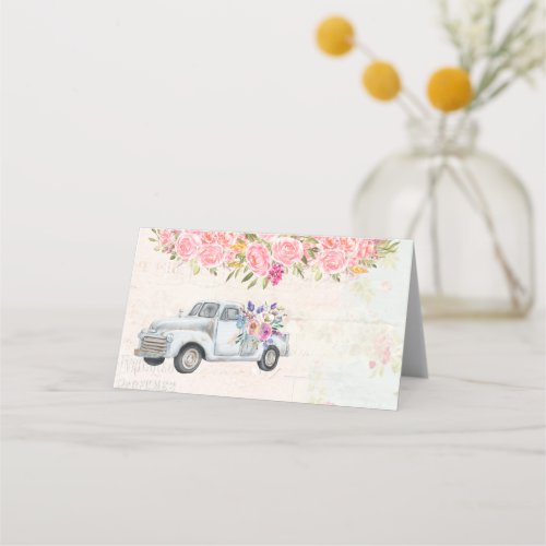 Vintage Pickup Truck Rustic Watercolor Place Card