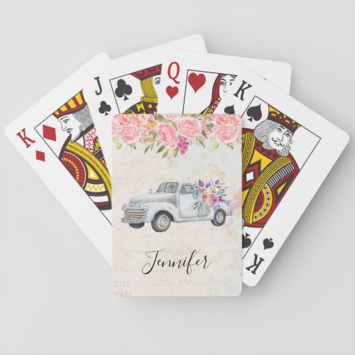 Vintage Pickup Truck Rustic Watercolor Poker Cards