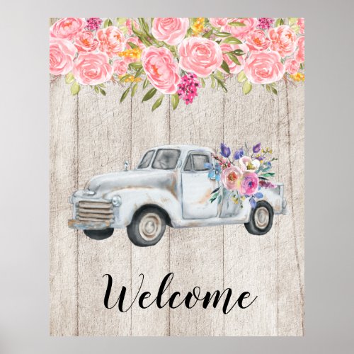 Vintage Pickup Truck Rustic Watercolor Poster