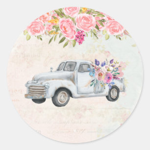 Vintage Pickup Truck Rustic Watercolor Thank You Classic Round Sticker