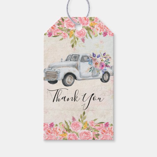 Vintage Pickup Truck Rustic Watercolor Thank You Gift Tags