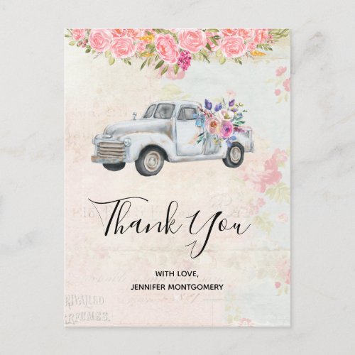 Vintage Pickup Truck Rustic Watercolor Thank You Postcard