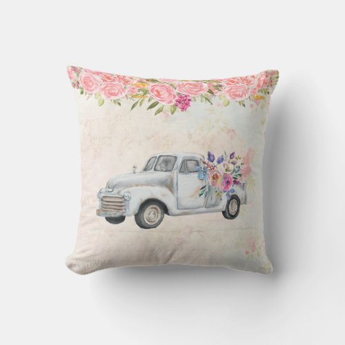 Vintage Pickup Truck Rustic Watercolor Throw Pillow