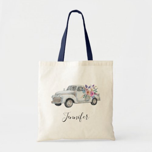 Vintage Pickup Truck Rustic Watercolor Tote Bag