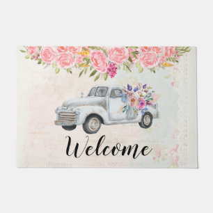 Vintage Pickup Truck Rustic Watercolor Welcome Doormat
