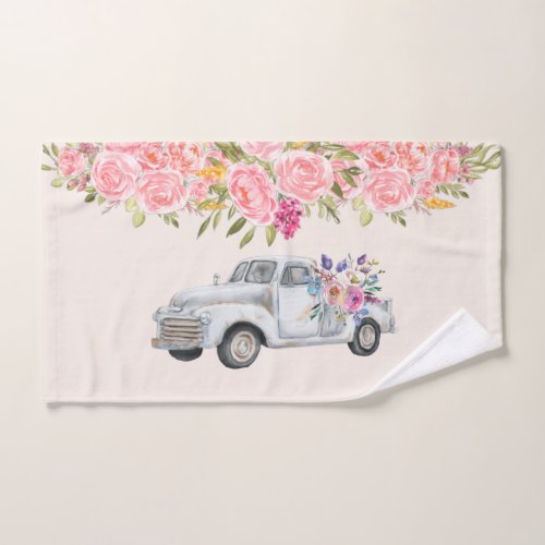 Vintage Pickup Truck with Flowers Rustic Bath Towel Set