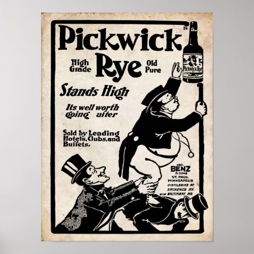 Vintage Pickwick Rye Old Liqour Print