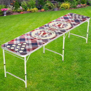 Vintage Picnic Plaid Family Monogram & Name Beer Pong Table