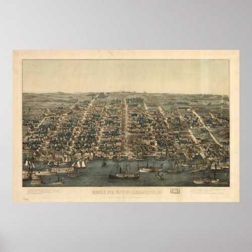 Vintage Pictorial Map of Alexandria VA 1863 Poster