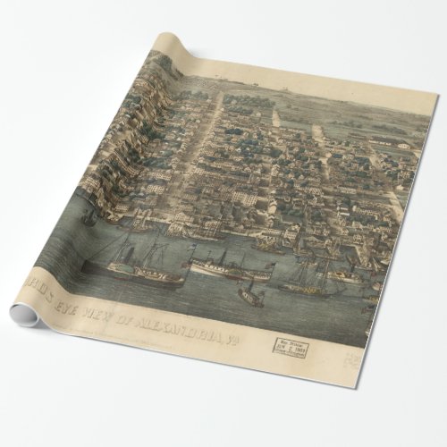 Vintage Pictorial Map of Alexandria VA 1863 Wrapping Paper