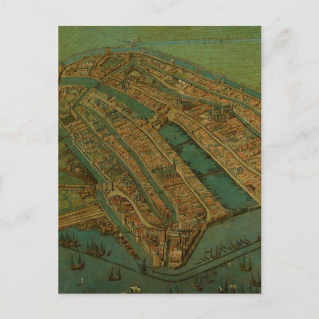Vintage Pictorial Map of Amsterdam (1538) Postcard (Front)