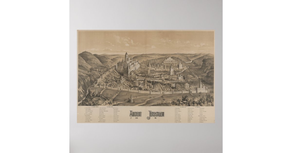Vintage Pictorial Map of Ancient Jerusalem (1887) Poster | Zazzle