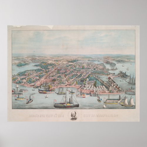 Vintage Pictorial Map of Annapolis MD 1864 Poster