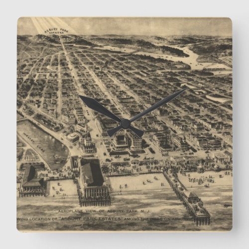 Vintage Pictorial Map of Asbury Park NJ 1910 Square Wall Clock