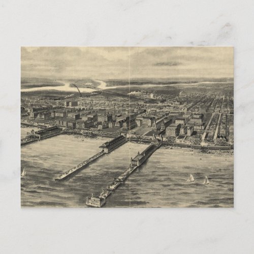 Vintage Pictorial Map of Atlantic City 1909 Postcard