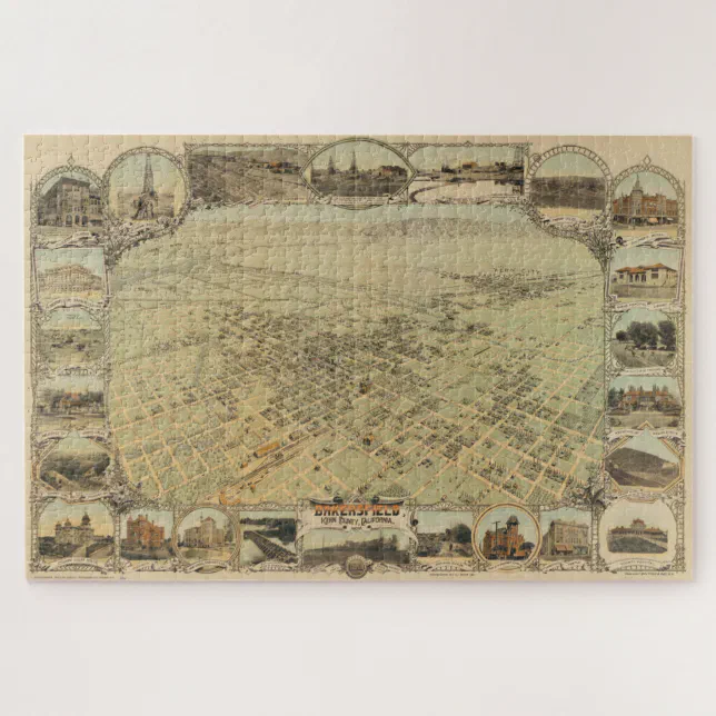 Vintage Pictorial Map of Bakersfield CA (1901) Jigsaw Puzzle Zazzle