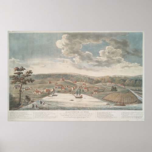 Vintage Pictorial Map of Baltimore MD in 1752 Poster