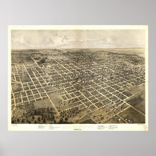Vintage Pictorial Map of Bloomington IL 1867 Poster