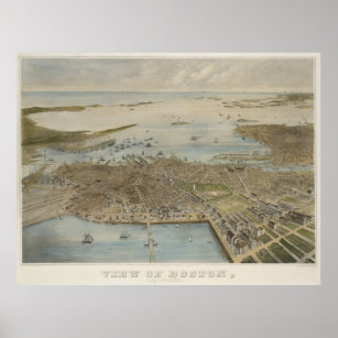 Vintage Pictorial Map of Boston (1870) (2) Poster