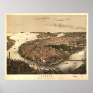 Vintage Pictorial Map of Boston (1877) Poster