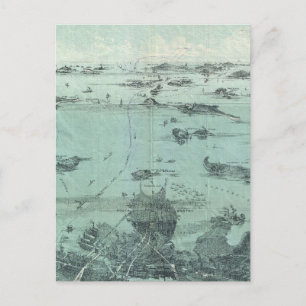 Vintage Pictorial Map of Boston Harbor (1897) Postcard