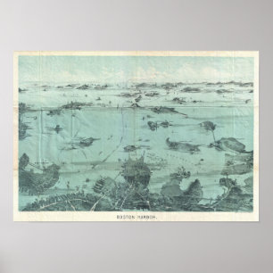 Vintage Pictorial Map of Boston Harbor (1897) Poster