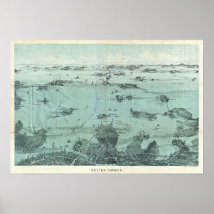 Vintage Pictorial Map of Boston Harbor (1897) Poster