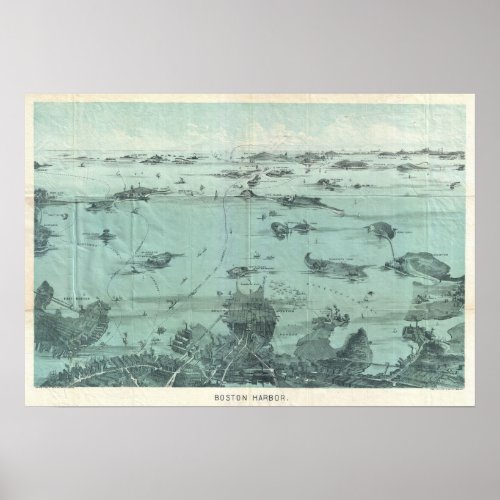 Vintage Pictorial Map of Boston Harbor 1897 Poster
