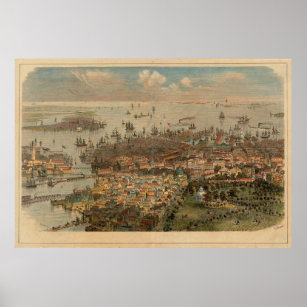 Vintage Pictorial Map of Boston MA (1866) Poster