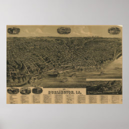 Vintage Pictorial Map of Burlington Iowa (1889) Poster