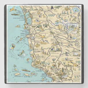 Vintage Pictorial Map of California Stone Coaster