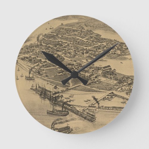 Vintage Pictorial Map of Cedar Key FL 1884 Round Clock